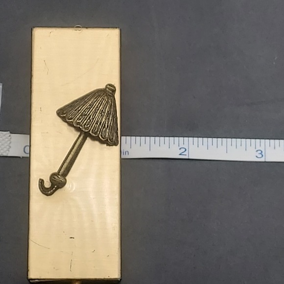 Vintage Gold Tone Umbrella Match Stick Cigarette Box Holder Small Drawer - Picture 9 of 10